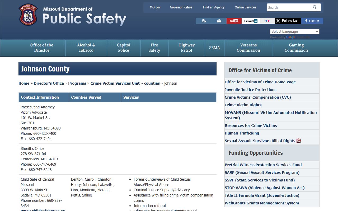 Johnson County court records after arrest prosecutor and victim services contact page