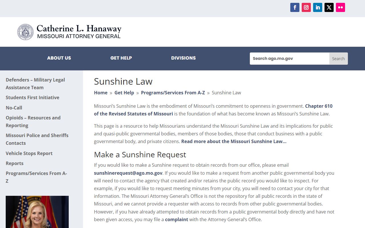 Johnson County court records after arrest Missouri Sunshine Law public records guidance