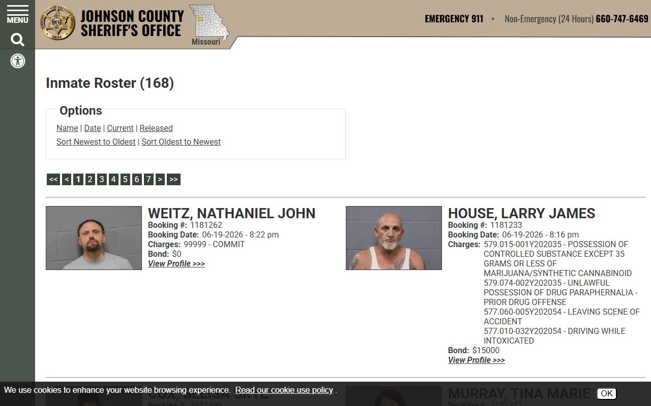 Johnson County jail roster current inmate search results