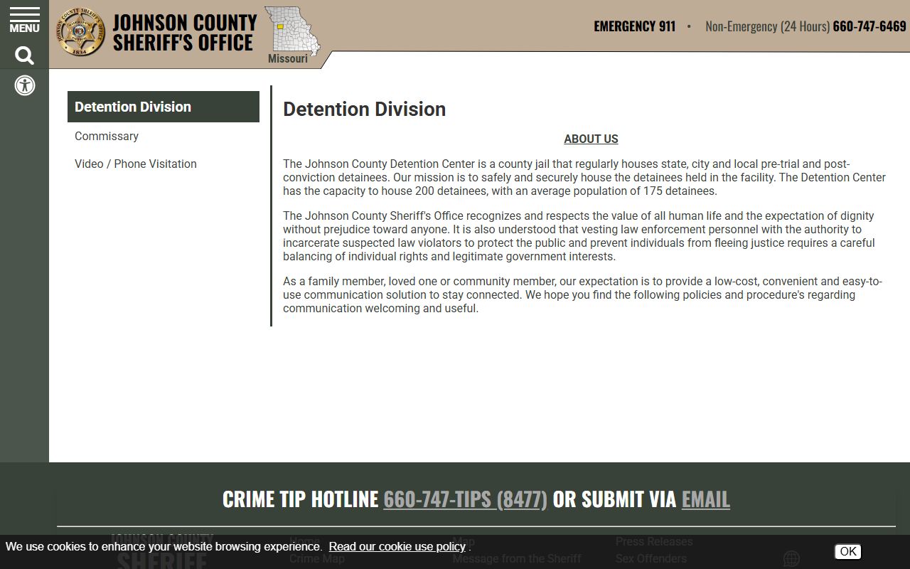 Johnson County Detention Center inmate custody and detention division information